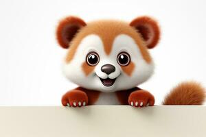 3d rendu illustration de une rouge Panda dessin animé personnage avec Vide signe ai généré photo