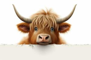 marrant visage de une rouge vache avec gros cornes et gros yeux ai généré photo