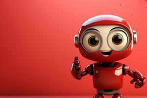 mignonne rouge robot avec smiley visage - 3d illustration de dessin animé personnage ai généré photo