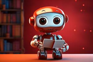 mignonne rouge robot avec smiley visage - 3d illustration de dessin animé personnage ai généré photo