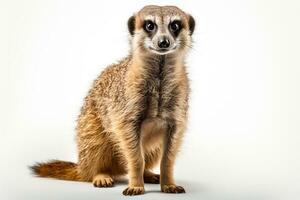 suricate séance sur blanc arrière-plan, côté voir, 3d rendre ai généré photo