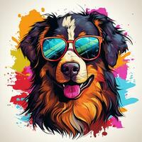 portrait de une bernois Montagne chien avec des lunettes de soleil. vecteur illustration. ai généré photo