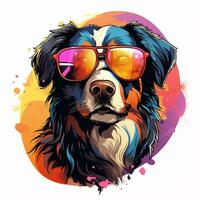 portrait de une bernois Montagne chien avec des lunettes de soleil. vecteur illustration. ai généré photo