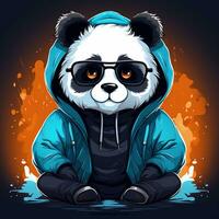 Panda ours dans une veste et lunettes. vecteur illustration. ai généré photo