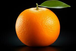 Orange fruit avec vert feuille sur bleu Contexte. 3d illustration. ai généré photo