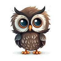 mignonne dessin animé hibou. vecteur illustration isolé sur une blanc Contexte. ai généré photo