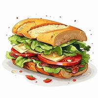 sandwich avec jambon, fromage, tomate et salade. vecteur illustration. ai généré photo