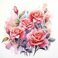 magnifique aquarelle Rose bouquet sur blanc Contexte. vecteur illustration. ai généré photo