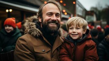 une famille en marchant autour le Festival terrains avec leur les enfants. génératif ai photo