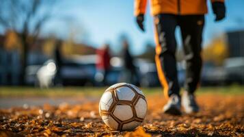 professionnel Football joueur en train de préparer pour entraînement. génératif ai photo