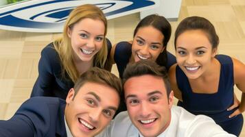 affaires gens prise selfies à travail. génératif ai photo