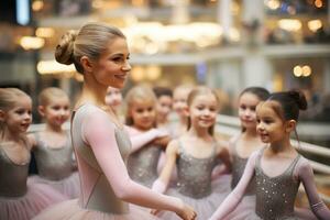 ballerine donnant ballet cours à peu filles. génératif ai photo