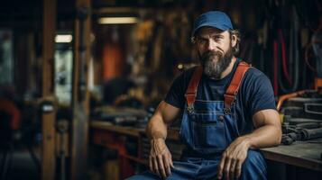 réparation homme dans le réparation magasin. génératif ai photo