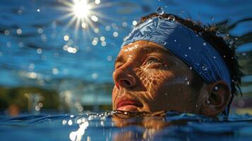nageur dans une compétitif une pièce maillot de bain. génératif ai photo