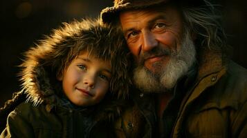 intime moment entre une grand-père et le sien petit enfant. génératif ai photo