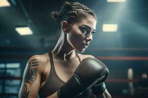 femme boxe salle de sport. produire ai photo