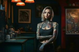 tatouage artiste femme. produire ai photo