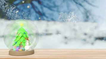 le bonhomme de neige et Noël arbre dans verre Balle pour vacances concept 3d le rendu photo