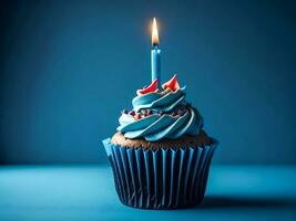 anniversaire Contexte avec rose anniversaire petit gâteau et bougie, anniversaire cadeau et fête chapeau, copie espace génératif ai photo