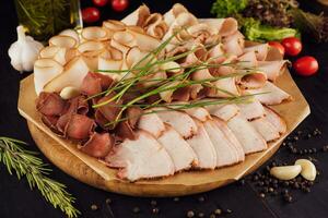 groupe de fumé jambon, saccadé, salé biltong Viande et saindoux photo