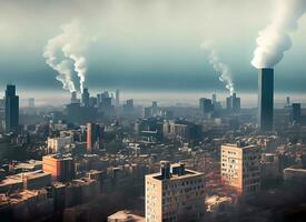 air la pollution dans une gratte-ciel ville photo