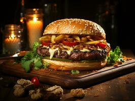 ai génératif Fait main Hamburger Fast food délicieux photo