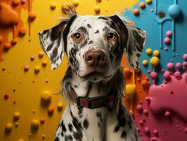 ai généré mignonne chien avec coloré Contexte photo