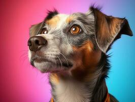 ai généré mignonne chien avec coloré Contexte photo