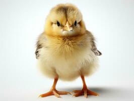 mignonne peu Jaune poulet isolé sur blanc Contexte. studio tir. ai génératif photo