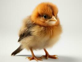 mignonne peu Jaune poulet isolé sur blanc Contexte. studio tir. ai génératif photo