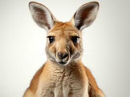 portrait de une rouge kangourou sur une blanc Contexte. ai génératif photo