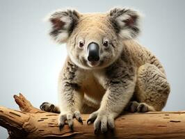 fermer de une koala, phascolarctos cinereus, isolé sur blanc ai génératif photo