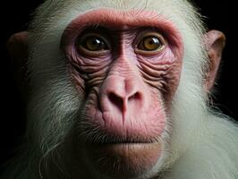 portrait de une singe sur une noir arrière-plan, fermer. ai génératif photo