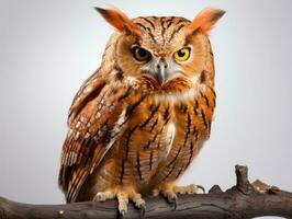 portrait de une magnifique hibou isolé sur une blanc studio Contexte. ai génératif photo