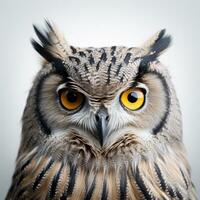 portrait de une magnifique hibou isolé sur une blanc studio Contexte. ai génératif photo