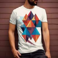 abstrait T-shirt conception avec géométrique modèle sur foncé Contexte. 3d le rendu. ai génératif photo