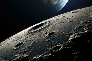 proche en haut vue de le lune dans espace. le vue de le paix de Terre de lune. ai génératif photo