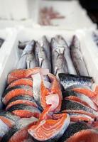 nourriture pour poissons dans un stand de marché aux poissons photo