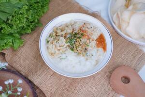 riz bouillie avec poulet, indonésien style nourriture photo