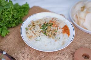 riz bouillie avec poulet, indonésien style nourriture photo