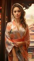 portrait de magnifique Japonais geisha. génératif ai photo