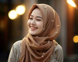 ai génératif magnifique asiatique musulman fille portant hijab photo