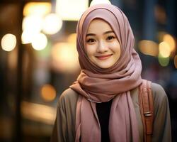 ai génératif magnifique asiatique musulman fille portant hijab photo