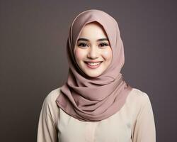 ai génératif magnifique asiatique musulman fille portant hijab photo