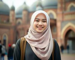 ai génératif magnifique asiatique musulman fille portant hijab photo