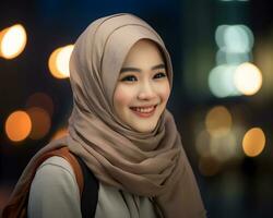 ai génératif magnifique asiatique musulman fille portant hijab photo