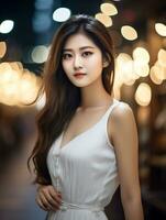 ai génératif magnifique asiatique fille portant charme blanc robe photo