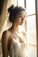 ai génératif magnifique asiatique fille montrant Naturel beauté photo