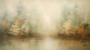 impressionniste style pétrole peinture. tranquille forêt scène avec une brumeux atmosphère photo