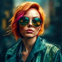 ai génératif illustration de une femme avec de couleur vive cheveux photo